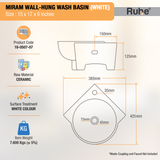 Miram Wall-hung Wash Basin (White) - by Ruhe®