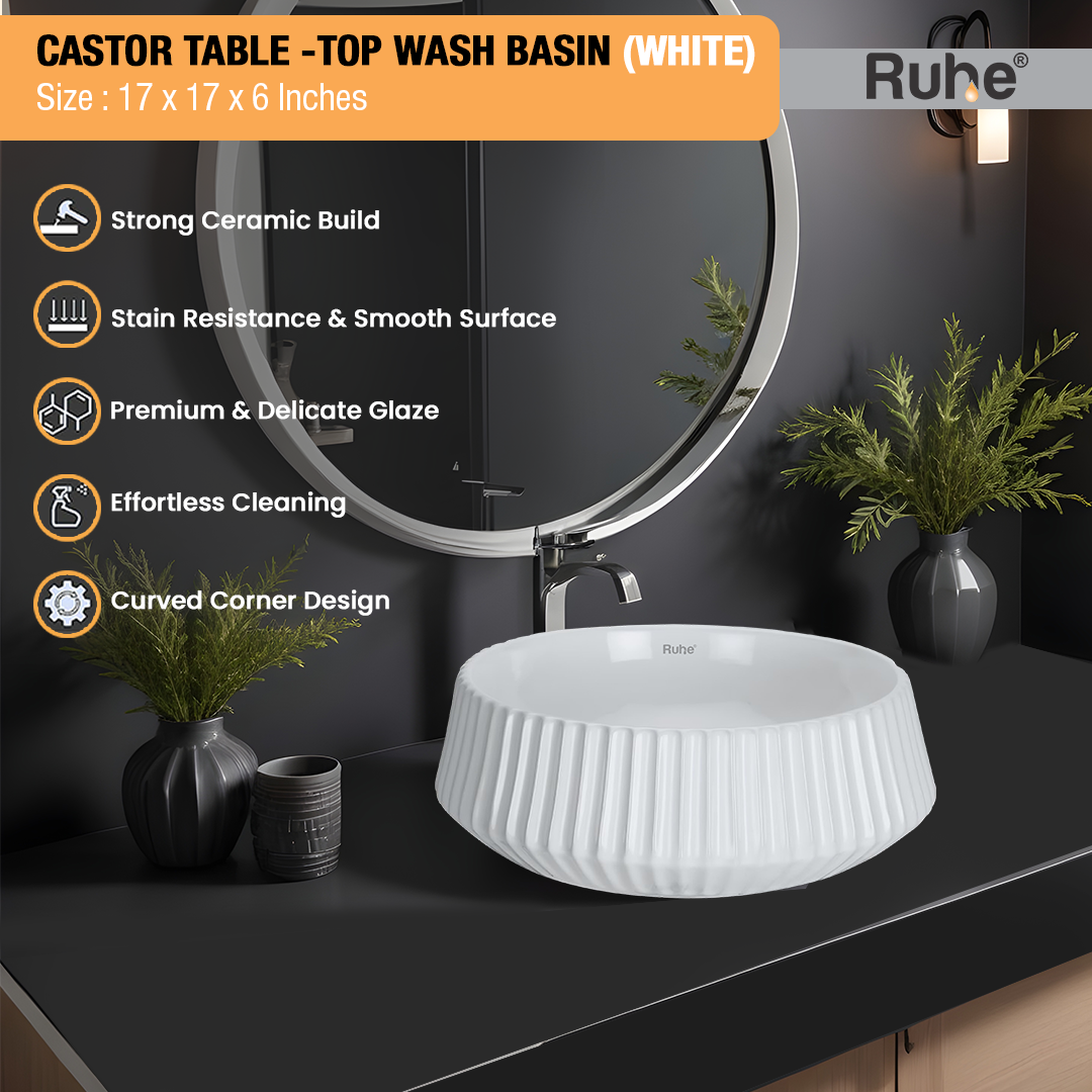 Castor Table-Top Wash Basin (White) - by Ruhe®