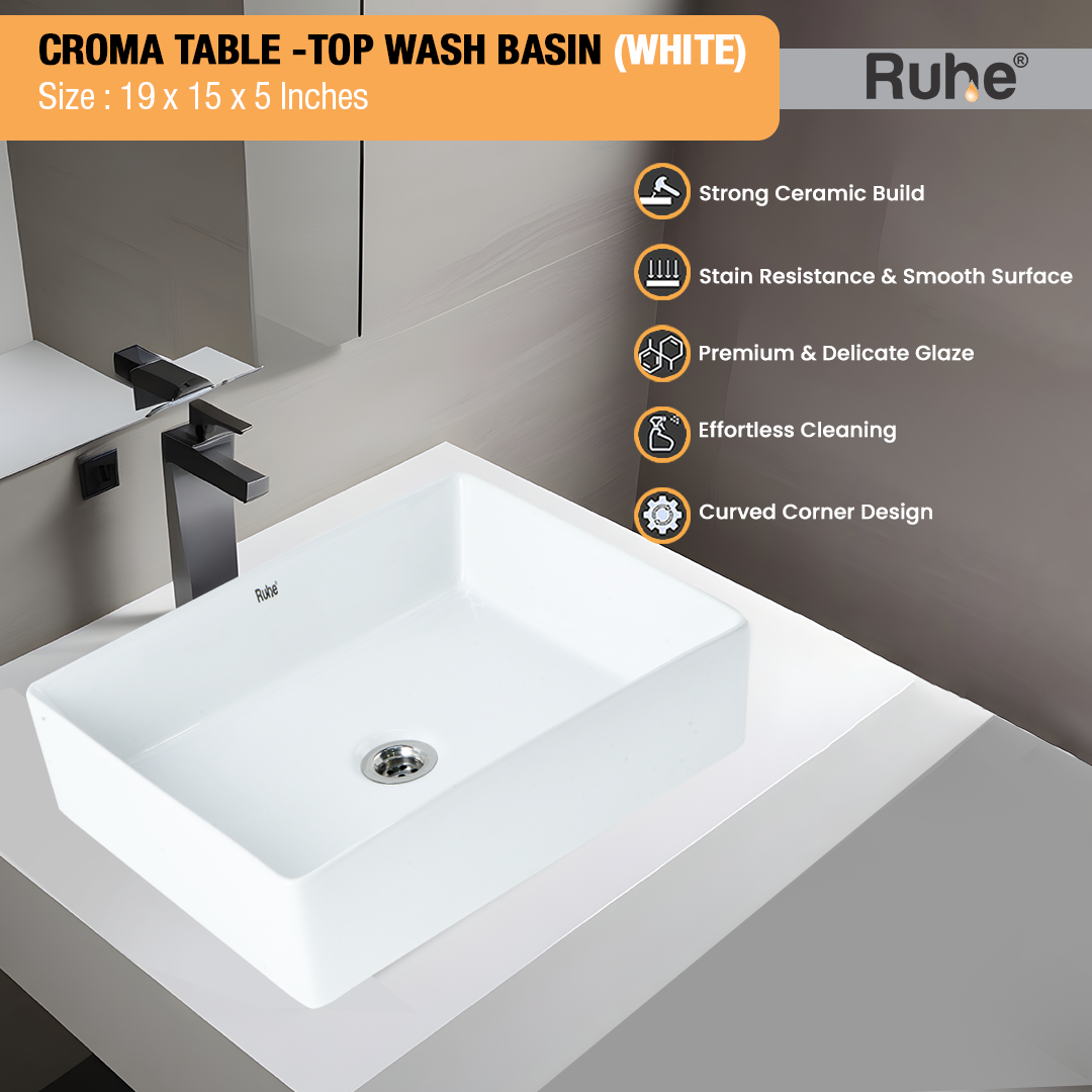 Croma Table-Top Wash Basin (White) - by Ruhe®