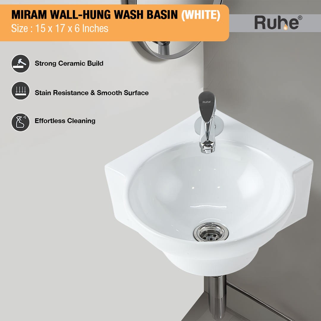 Miram Wall-hung Wash Basin (White) - by Ruhe®