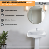 Buna Wall-hung Wash Basin (White) - by Ruhe®