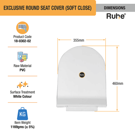 Exclusive Round Toilet Seat Cover (White) (Soft Close) dimensions and sizes