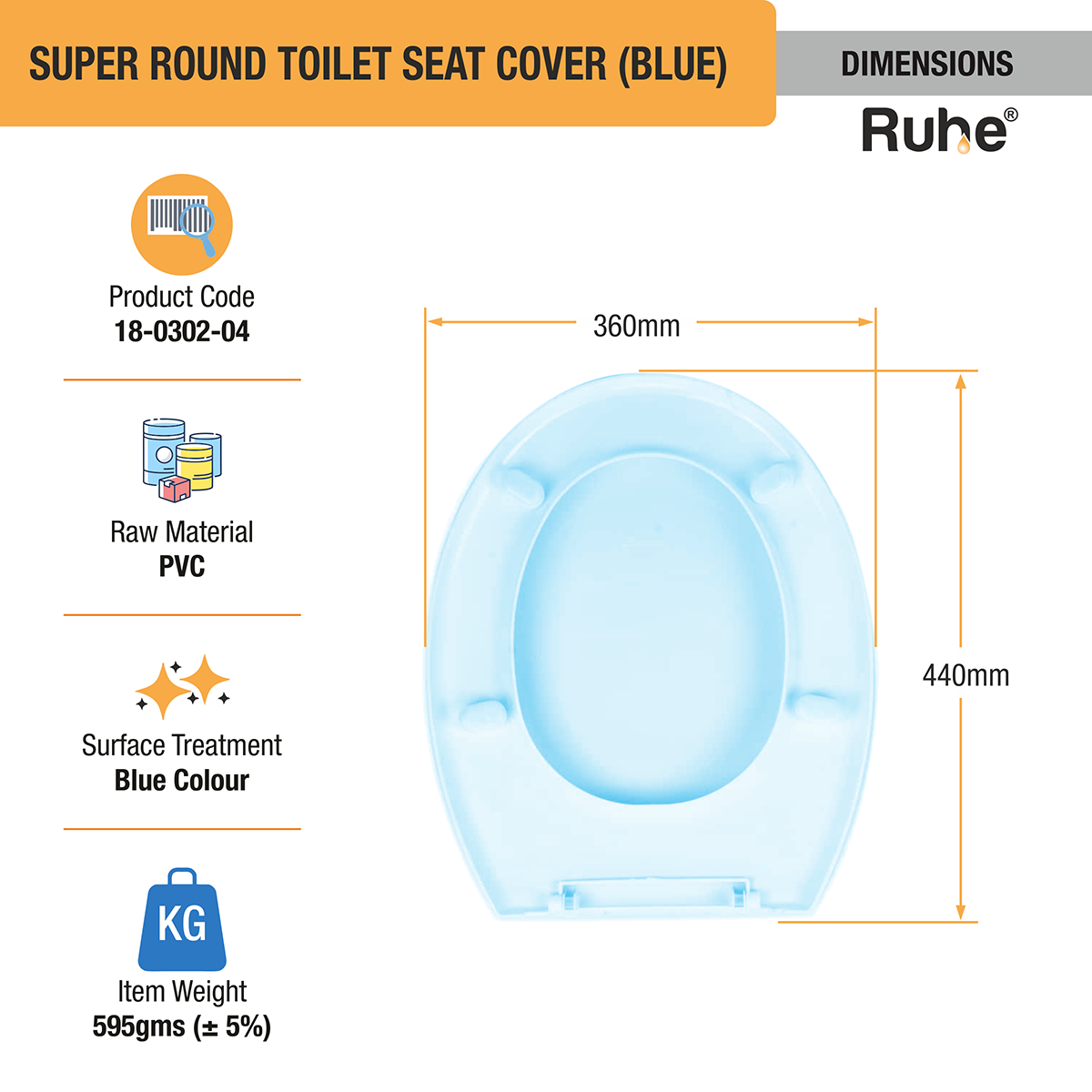 Super Round Toilet Seat Cover (Blue) dimensions and sizes