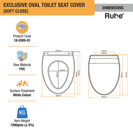 Exclusive Oval Toilet Seat Cover (Soft Close) dimensions and sizes
