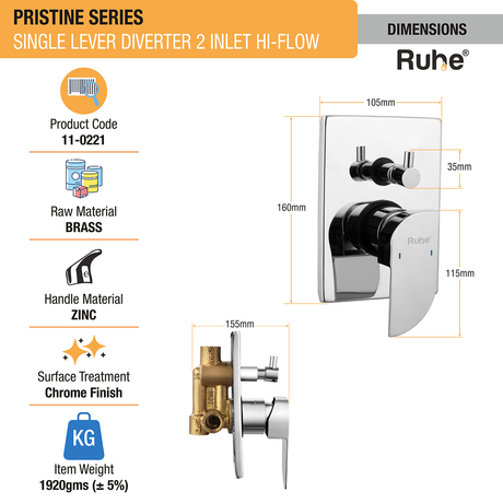Pristine Single Lever 2-inlet Hi-Flow Diverter (Complete Set) - by Ruhe®
