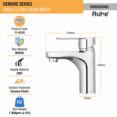 Demure Single Lever Basin Mixer Brass Faucet- by Ruhe®