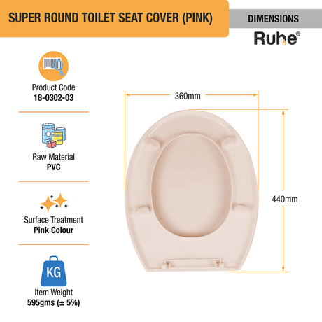 Super Round Toilet Seat Cover (Pink) dimensions and sizes