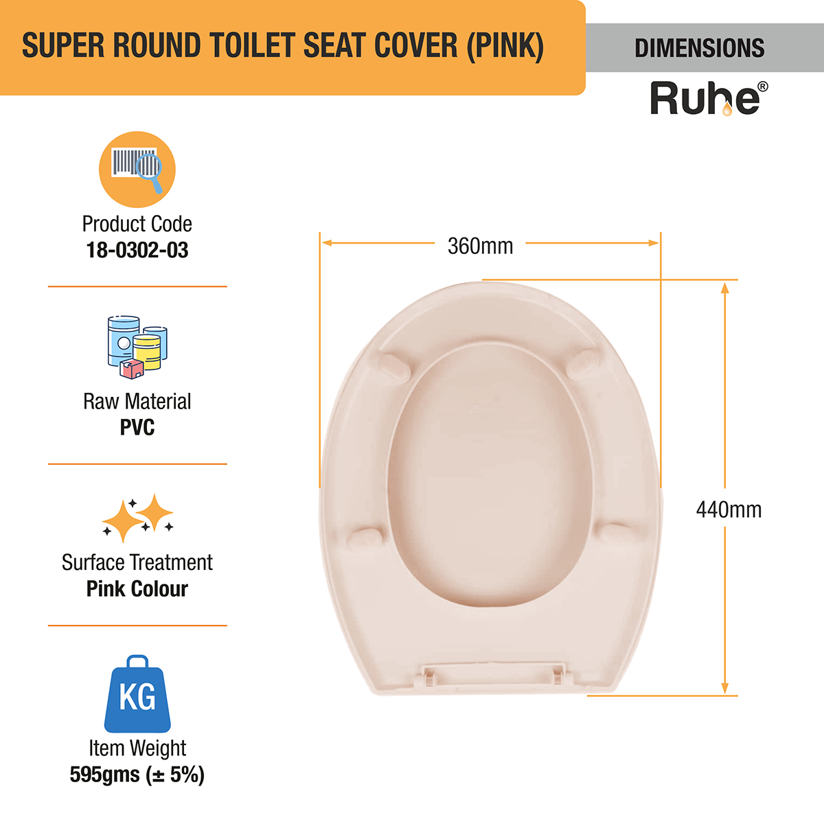 Super Round Toilet Seat Cover (Pink) dimensions and sizes