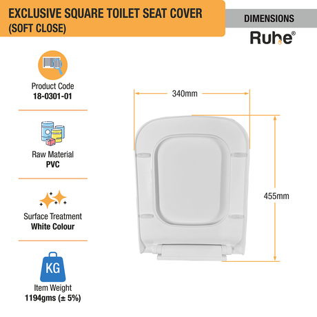 Exclusive Square Toilet Seat Cover (White) (Soft Close) dimensions and sizes