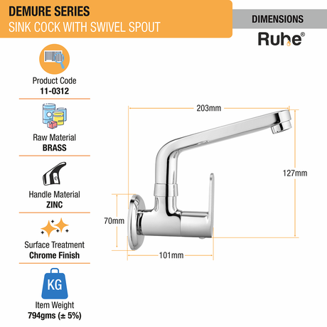 Demure Brass Sink Tap with Small (7 inches) Round Swivel Spout - by Ruhe®