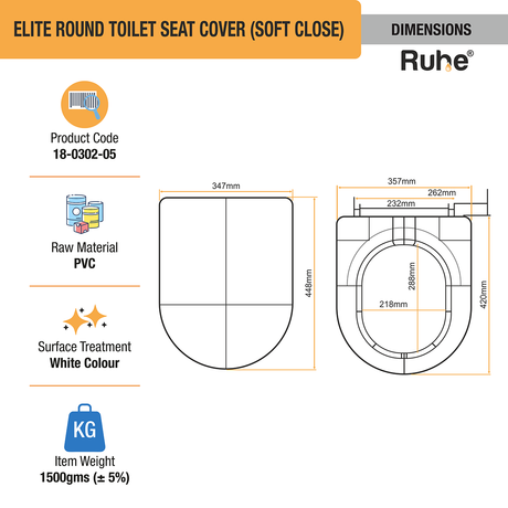 Elite Round Toilet Seat Cover (Soft Close) dimensions and sizes