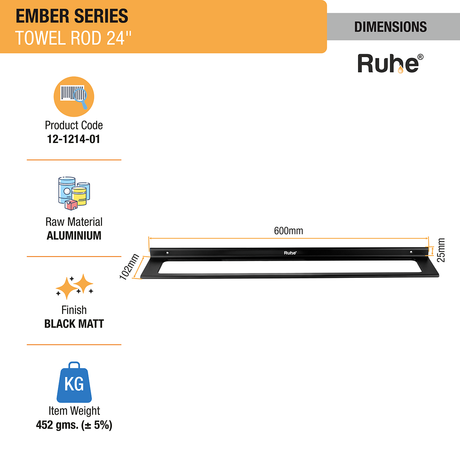 Ember Towel Rod (Space Aluminium) dimensions and sizes
