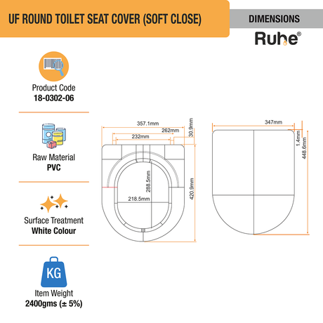 UF Round Toilet Seat Cover (Soft Close) -  by Ruhe®