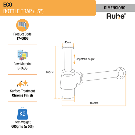 Eco Bottle Trap (15 inches) dimensions and sizes