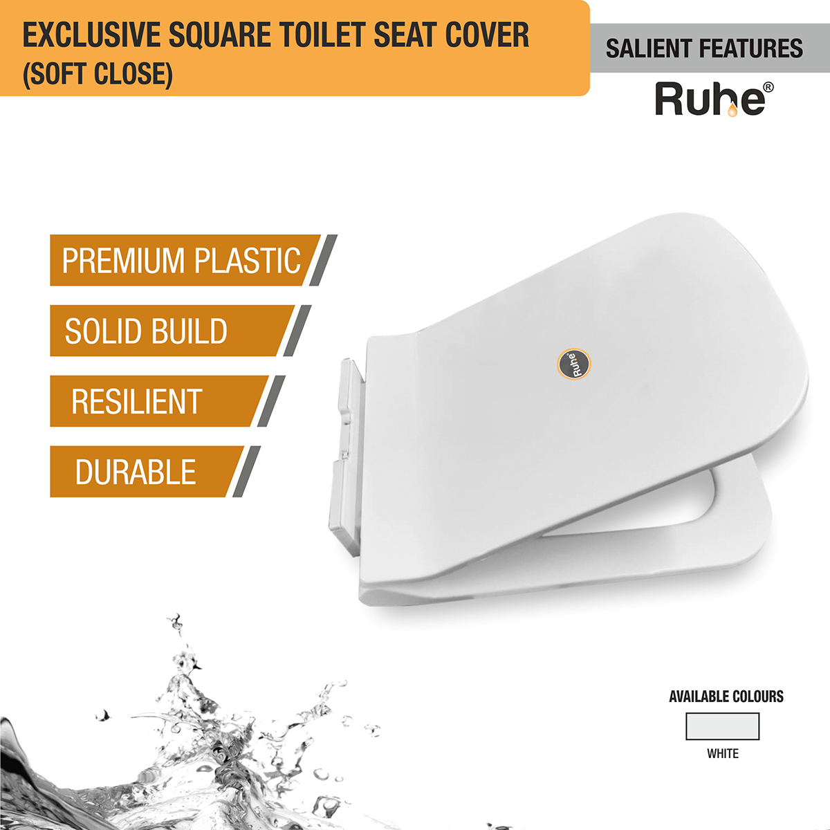 Exclusive Square Toilet Seat Cover (White) (Soft Close) features and benefits
