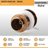 Pop-up Waste Coupling in Antique Copper PVD Coating (3 Inches) features and benefits