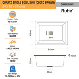 Quartz Single Bowl Kitchen Sink - Choco Brown (24 x 18 x 9 inches) - by Ruhe®