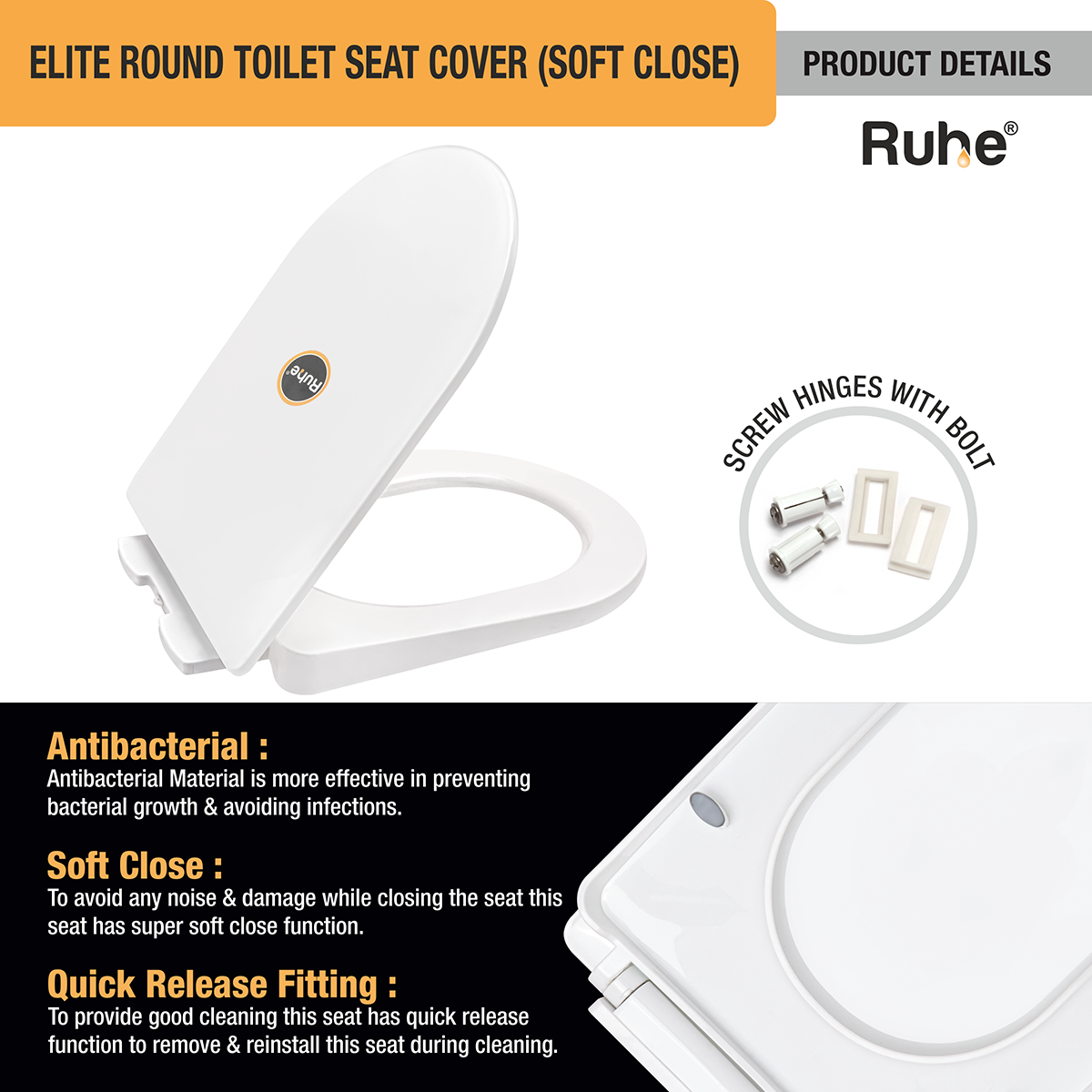 Elite Round Toilet Seat Cover (Soft Close) product details