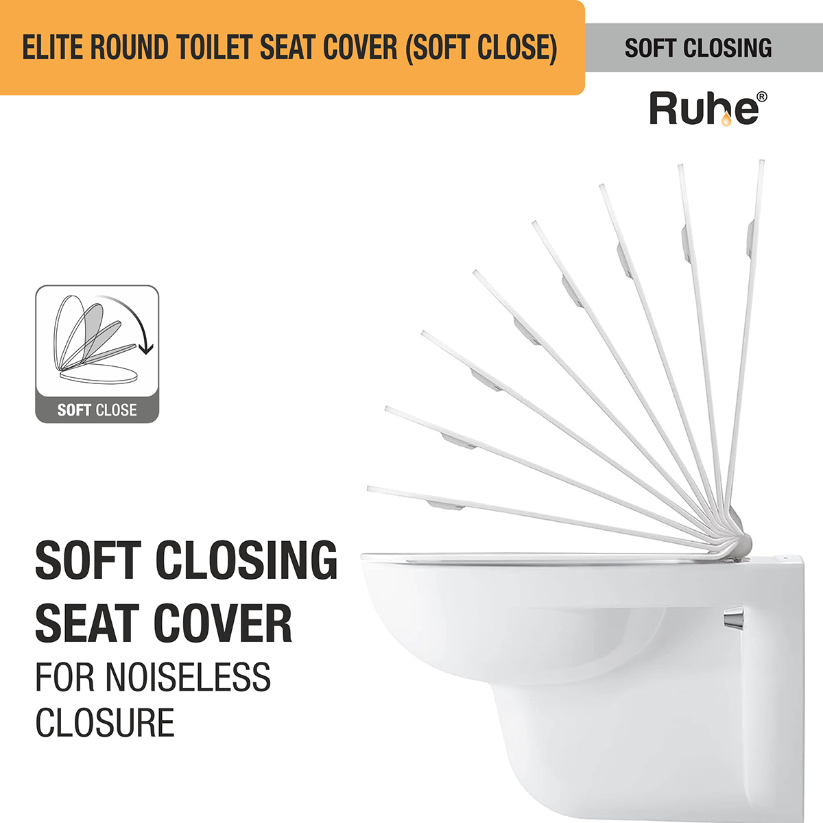 Elite Round Toilet Seat Cover (Soft Close) with noiseless closure