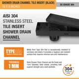 Tile Insert Shower Drain Channel (18 x 3 Inches) Black PVD Coated - by Ruhe®
