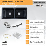 Quartz Double Bowl Kitchen Sink - Matte Black (45 x 20 x 9 inches) - by Ruhe®