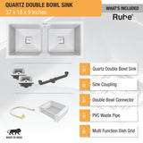 Quartz Double Bowl Kitchen Sink - Sand Pluto (37 x 18 x 9 inches) - by Ruhe®