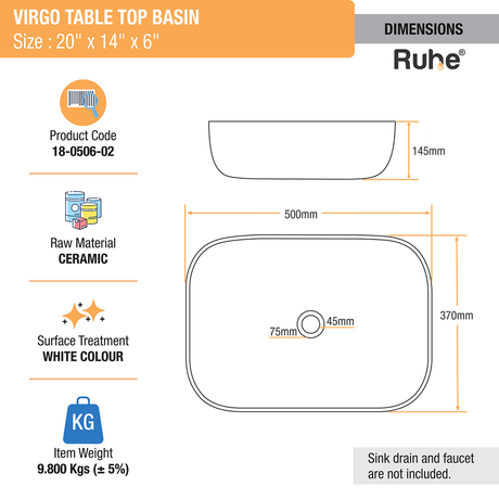 Virgo Table Top Wash Basin (White) - by Ruhe®