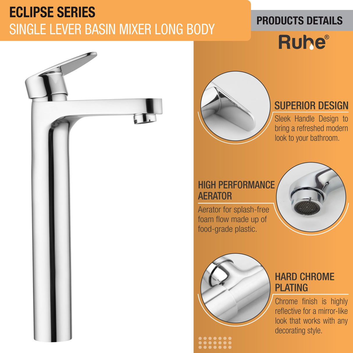 Eclipse Single Lever Tall Body Basin Brass Mixer Faucet product details
