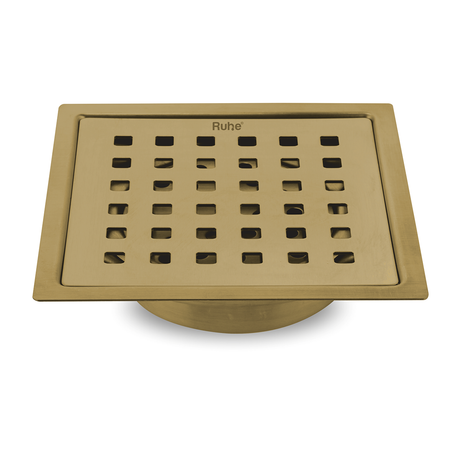 Pearl Square Flat Cut Floor Drain in Yellow Gold PVD Coating (5 x 5 Inches)