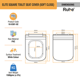 Elite Square Toilet Seat Cover (Soft Close) dimensions and sizes