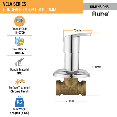Vela Concealed Stop Valve Brass Faucet (20mm)- by Ruhe®