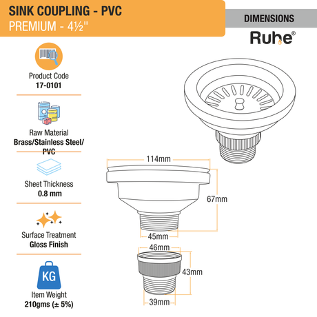 Sink Coupling Premium (4½ Inches) dimensions and size