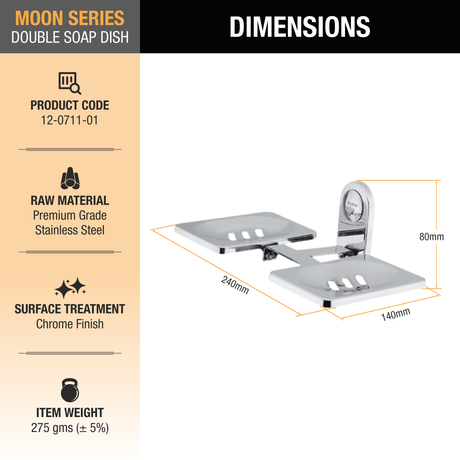 Moon Stainless Steel Double Soap Dish dimensions and size