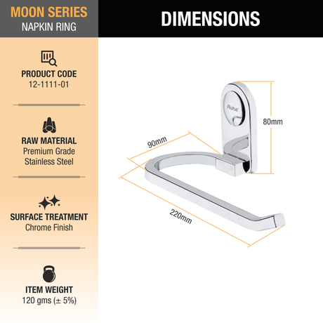 Moon Stainless Steel Napkin Ring dimensions and size