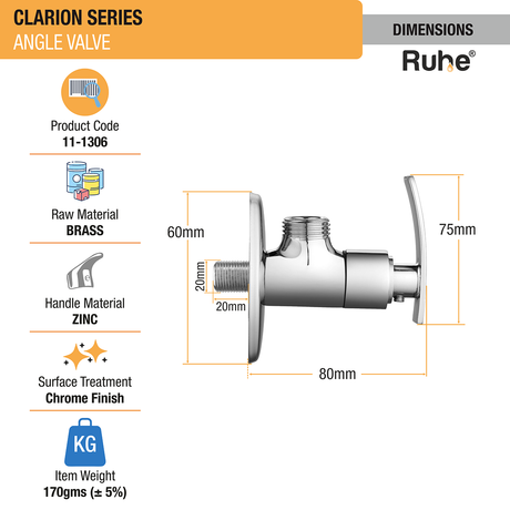 Clarion Angle Valve Brass Faucet dimensions and size
