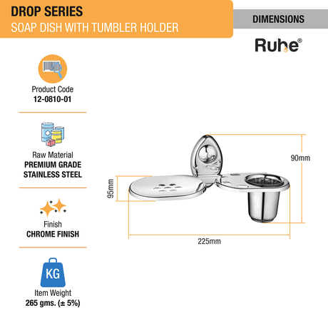 Drop Stainless Steel Soap Dish with Tumbler Holder dimensions and sizes