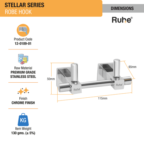 Stellar Stainless Steel Robe Hook dimensions and size