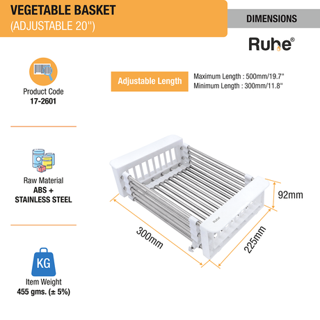 Adjustable Vegetable Basket/Strainer (20 Inches) Dimension