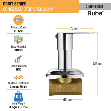 Orbit Concealed Stop Valve Brass Faucet (20mm) dimensions and size
