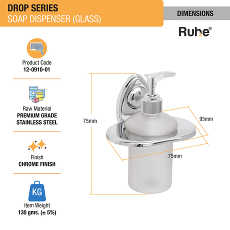 Drop Stainless Steel Soap Dispenser (Glass) dimensions and size