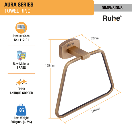 Aura Brass Towel Ring dimensions and size