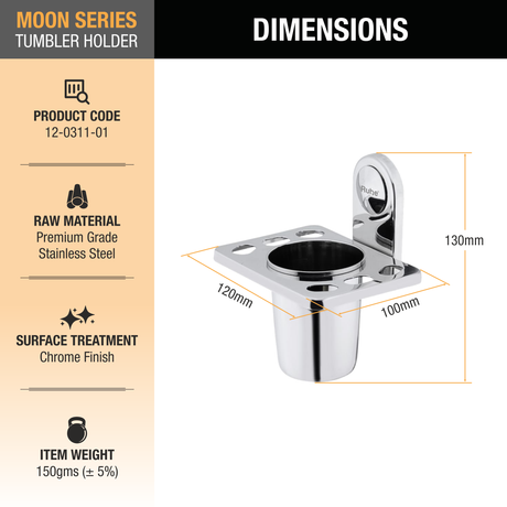 Moon Stainless Steel Tumbler Holder dimensions and size