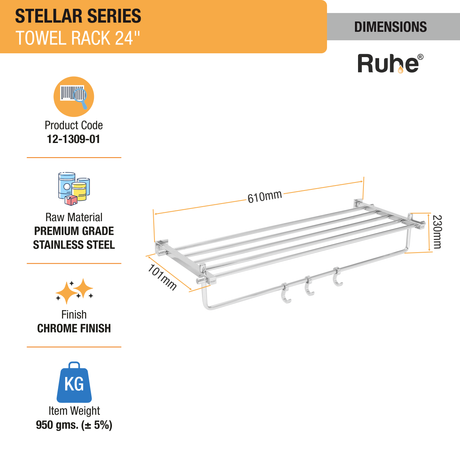Stellar Stainless Steel Towel Rack (24 Inches) dimensions and size