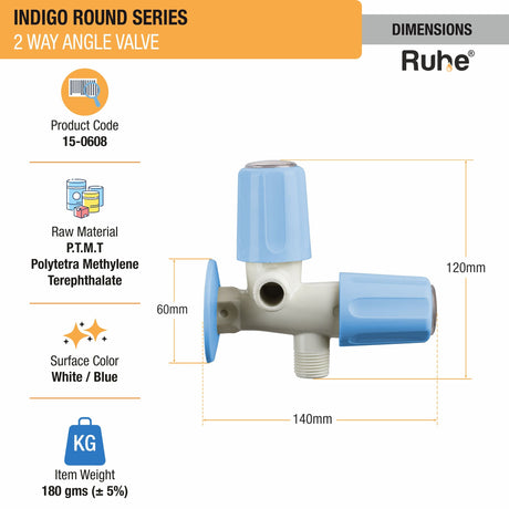 Indigo Round PTMT 2 in 1 Angle Cock Faucet Dimensions
