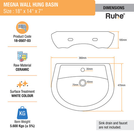 Megna Wall-hung Wash Basin (White) - by Ruhe®