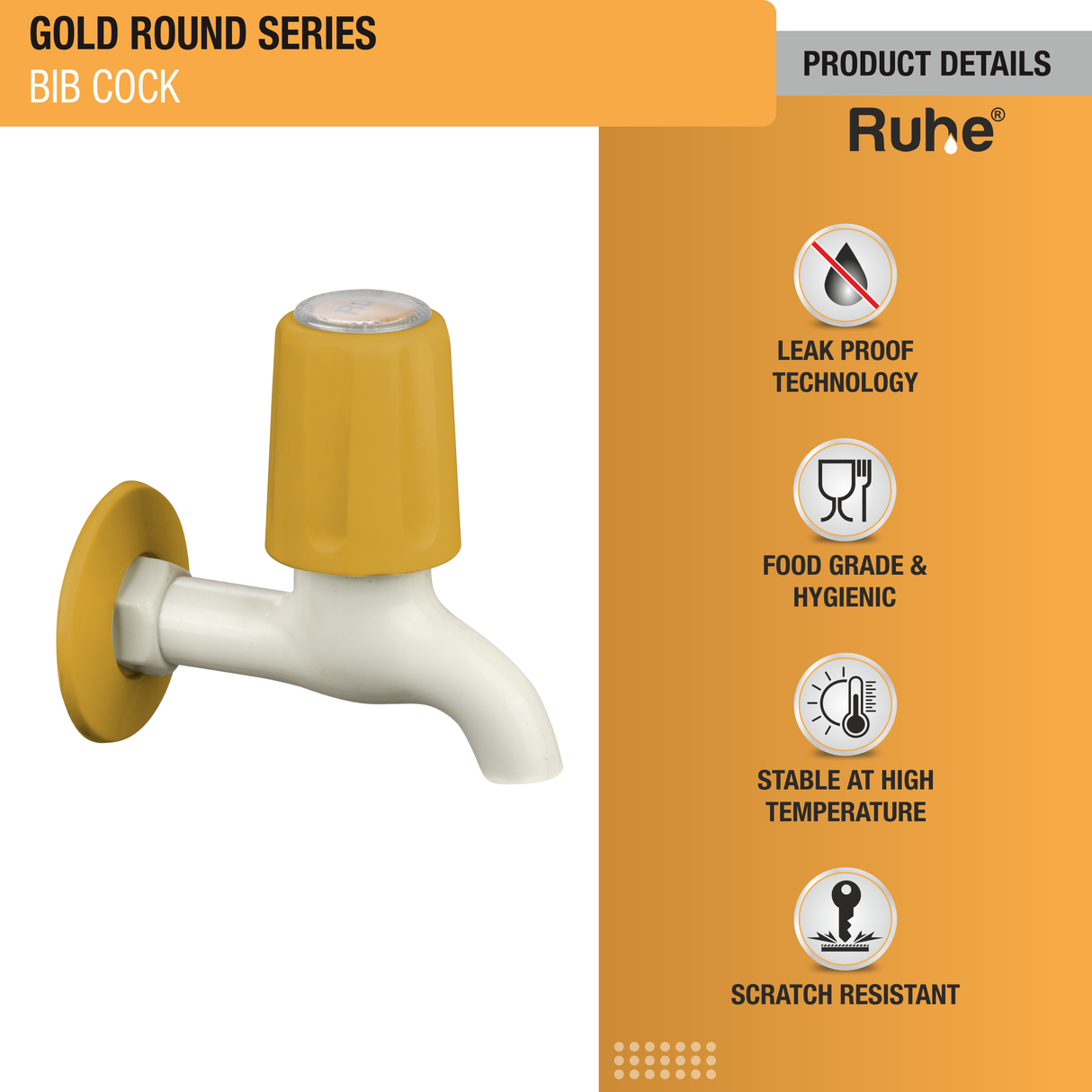 Gold Round PTMT Bib Cock Faucet 3