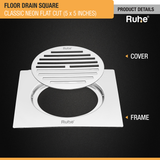 Classic Neon Square Flat Cut Floor Drain (5 x 5 inches) product details
