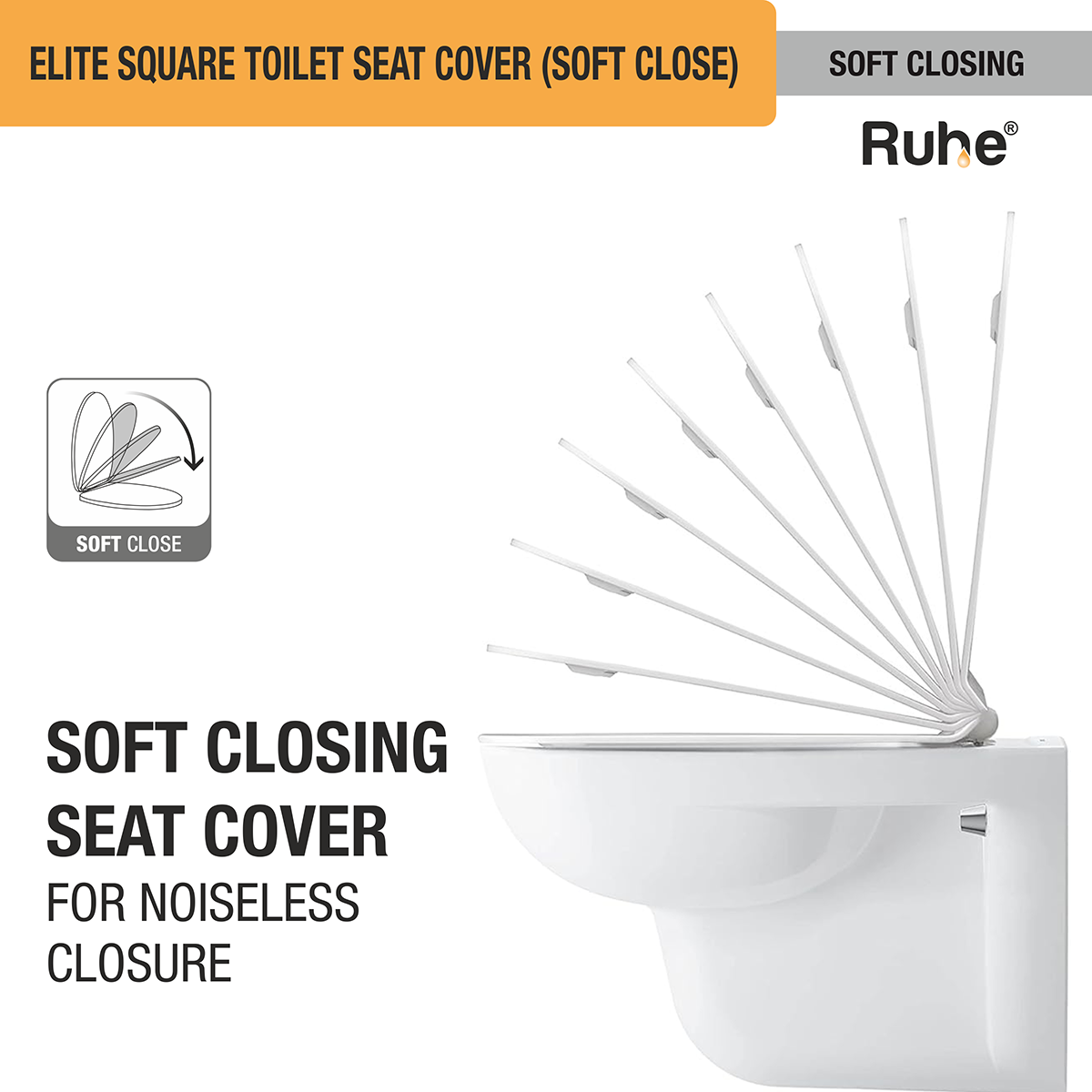 Elite Square Toilet Seat Cover (Soft Close) with noiseless closure