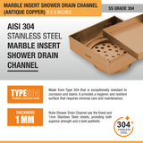 Marble Insert Shower Drain Channel (5 x 5 Inches) ROSE GOLD/ ANTIQUE COPPER stainless steel