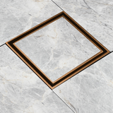 Tile Insert Shower Drain Channel (6 x 6 Inches) ROSE GOLD PVD Coated installed